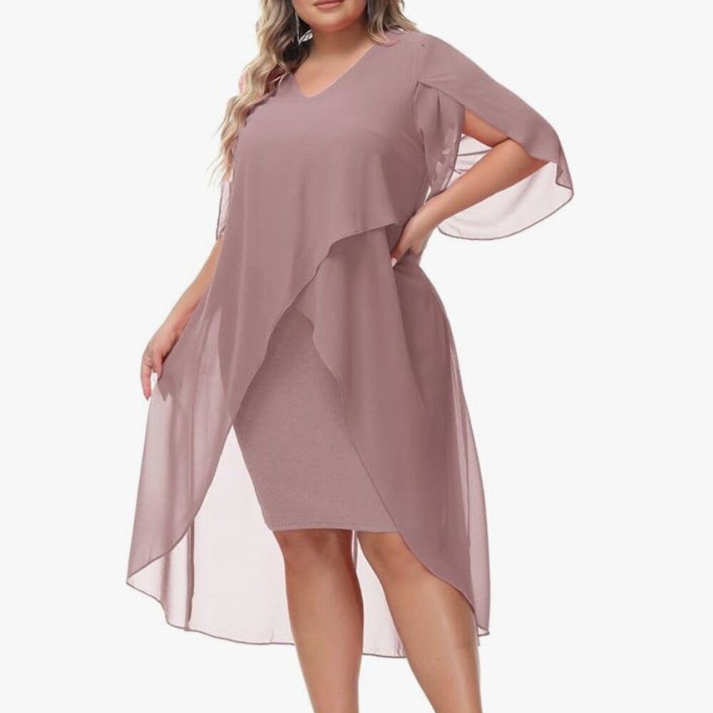 Chiffon High-Low Midi Dress - Mauve Pink